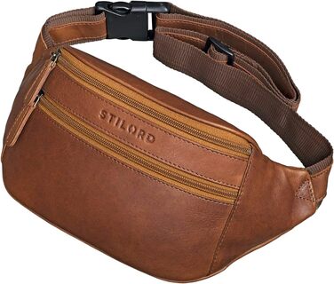 STILORD 'Marian' поясна сумка з натуральної шкіри вінтаж для чоловіків/жінок. Поясна/Животна сумка для телефону, косметики, камери, подорожей, вечірок, концертів, фестивалів. Шкіра Cognac, блискуча (Когняк - Коричневий)