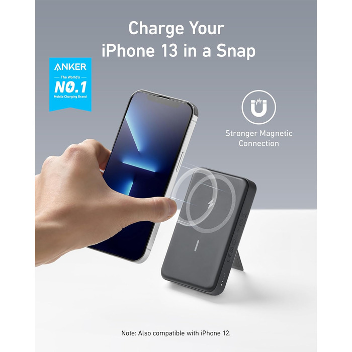 Anker Power Bank 10000mAh Магнітний, Бездротовий, для iPhone 13/12, Чорний