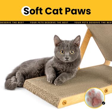 Кігтеточка для котів з коробкою та 4 змінними шарами з картону - велика кігтеточка з міцного гофрокартону, двосторонні шари з картону з наклейками - місце для відпочинку котів у квартирі, захист меблів. Велика коробка для котів + 4 кігтеточки + наклейки (