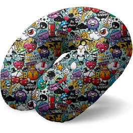 Подушка для подорожей I-TOTAL® з підтримкою шиї, м'яка, з принтом графіті