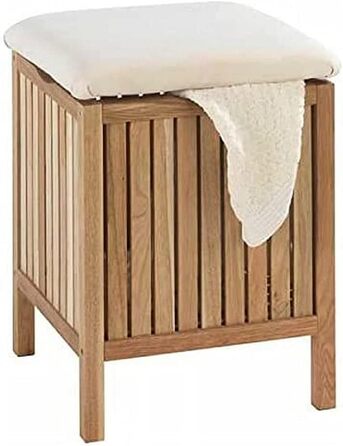 WENKO Badhocker Norway with Laundry Hamper, Storage Bench with Upholstered and Flip-Up Seat as Lid, Solid Walnut Wood, Oiled, Capacity 65 L, (W x H x D): 39 x 52 x 39 cm, Natural