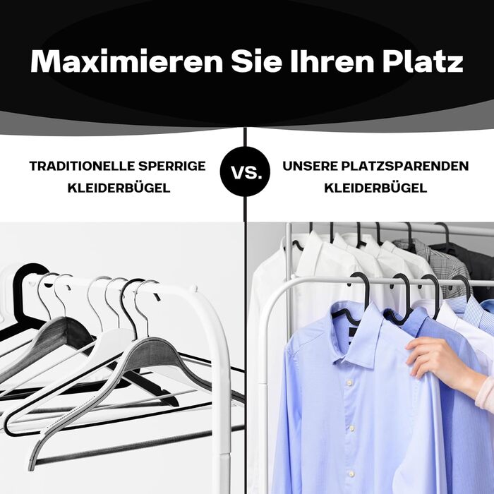 Чорні вішалки для одягу 20 шт. з обертовими гачками, економія місця, пластик, довжина 41 см, Made in EU, екологічні (100% перероблений матеріал), модель Minnie