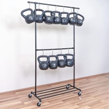 Tatkraft Drago - Stable Clothes Rack, with 2 Clothes Rods, up to 110 kg, Coat Rack, Adjustable, Rolling Clothes Rack, Metal, Black