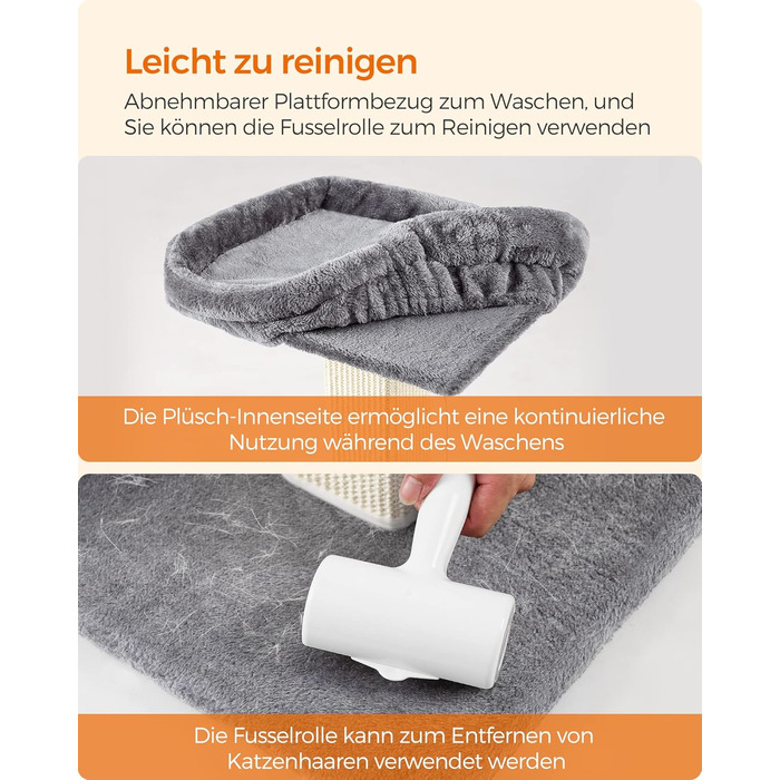 Feandrea Cat Tree, Cat Tower with 40 x 30 cm Plush Platform, Scratch Post, Cat Scratching Post, 71 cm High, Sisal-Wrapped Scratching Column, 45 x 40 cm Base, with Plush Ball, Light Grey PCA022W01