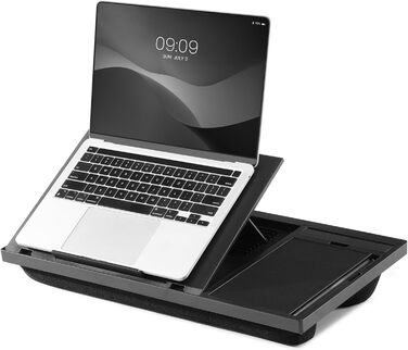 Підставка для ноутбука Navaris з пластику - для ліжка, дивана, планшета. 37,6x28x5,8 см. Підставка-подушка для ноутбука, 8 рівнів, з підкладкою для миші (Чорний)