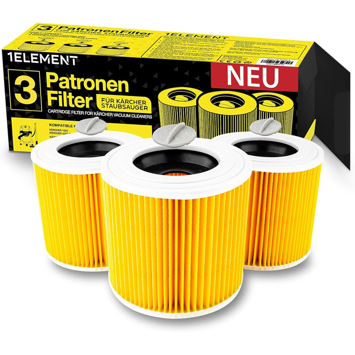Фільтр для пилососа Kärcher (WD3, WD2, WD1, MV3, MV2, A, K, KNT, NT, SE, VC) - замінник 6.414-552.0 - 3 круглі фільтри + 3 кришки-гвинти для алергіків проти дрібного пилу та запахів