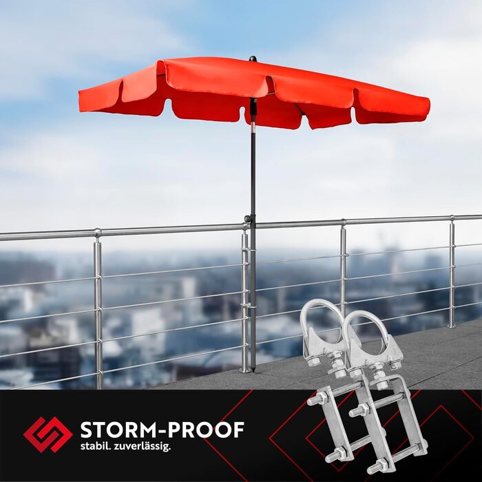 STORM-PROOF Umbrella Holder Balcony Railing Alfa 2-Piece Set made of Metal for Square Railings