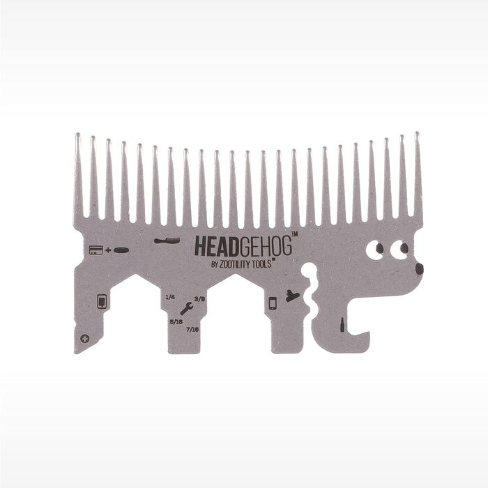 Hedgehog Pocket Comb, Multifunction Tool, Bottle Opener, Silver-Colored