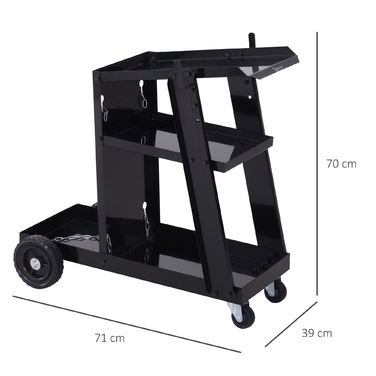 DURHAND Welding Cart Welding Equipment Cart with 3 Shelves and Safety Chain, Gas Cylinder Cart in Black 71x39x70 cm for Workshop