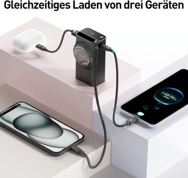 Power Bank iWALK 10000mAh з вбудованим кабелем USB-C 70см, 3 виходи, 30W PD, для iPhone, Samsung, Android, iPad (Чорний)