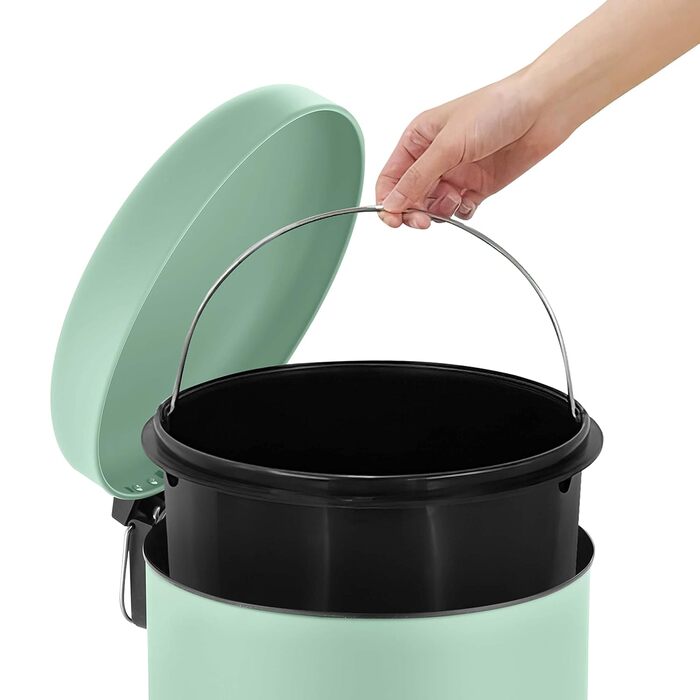 Сміттєве відро Ribelli 30 л з нержавіючої сталі, з педальним механізмом, з внутрішнім відром, м'яке закриття, сортування сміття, кругле (м'ятний)