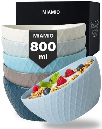 Набір мисок Miamio Palmanova (блакитний), 6 шт, 800 мл - сучасний дизайн, великий об'єм