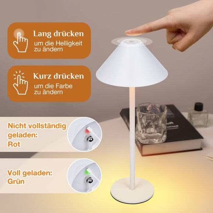 Світлодіодний акумуляторний настільний світильник Rosnek з магнітним кріпленням, димуванням, 3 режими кольору, 4000 mAh, для дому та вулиці (2 в упаковці, білий)