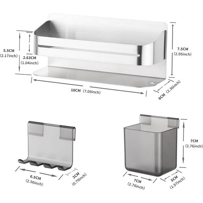 Тримач для електричної зубної щітки з аксесуарами для ванної кімнати, нержавіюча сталь, настінний, без свердління, сріблястий