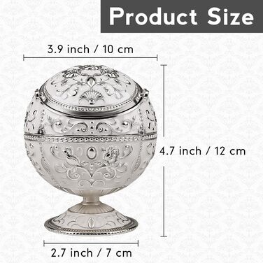 Kepfire Vintage Metal Ashtray with Lid, Globe Style, European Hotel Living Room Office Artwork, Windproof Ashtray, Creative Decor - Silver Rim, Rose Design