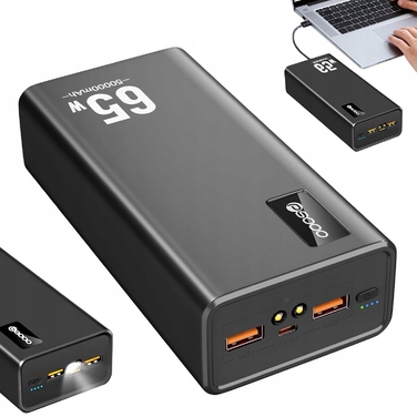 Потужний павербанк 50 000 mAh, чорний, з 4 USB-портами та швидкою зарядкою