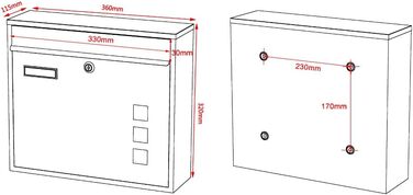 Поштова скринька Wiltec V12 антрацит 360x115x320 мм, настінна, з замком, оглядовим вікном та табличкою для імені, сталь оцинкована