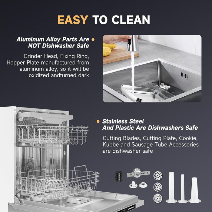 М'ясорубка електрична Hanchen 4-в-1 з насадками для ковбас та печива, 3 диски (3.5/5/7 мм), нержавіюча сталь