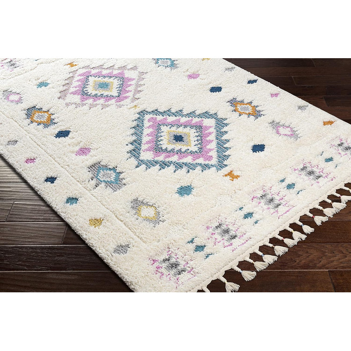 Surya Suva Rug Bedroom, Living Room, Dining Room, Hallway - Modern Boho Rug Geometric Pattern - Soft Scandinavian Living Room Rug Blue, Lavender, Orange, White - 160x213cm Large Lavender, Blue, Yellow
