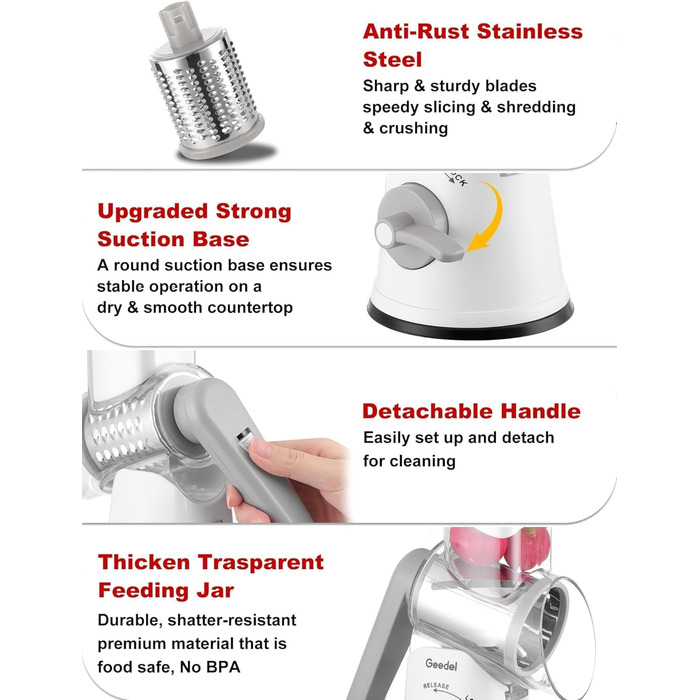 Трояк для овочів та сиру з 3 наборами ножів, білий. Ідеально для нарізки овочів, сиру, горіхів. 5 ножів