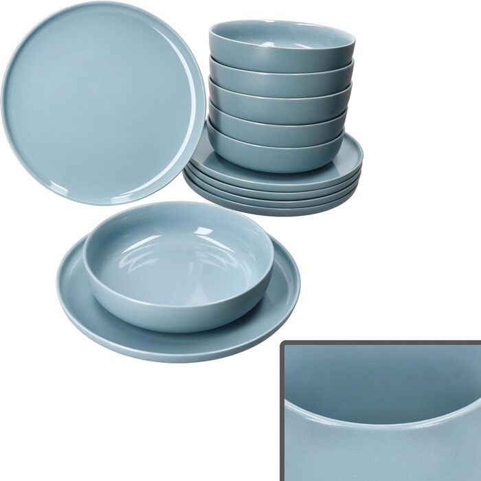Набір посуду Ritzenhoff & Breker Jasper, 12 предметів, сіро-блакитний, з кераміки, для 6 осіб. Включає 6 супових та 6 обідніх тарілок. Ідеально для сніданку, обіду та вечері.