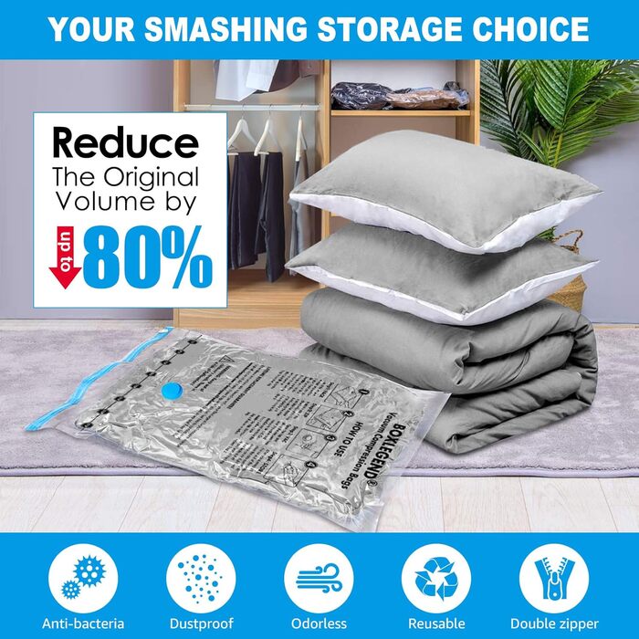 BoxLegend Vacuum Bags, 15-Piece Storage Bags, Travel Bags, Thicker Vacuum Clothes Bags 1XXL+2XL+5L+5M+2S Reusable for Clothing, Comforters, Bedding, Pillows, Wool Blankets, Curtains