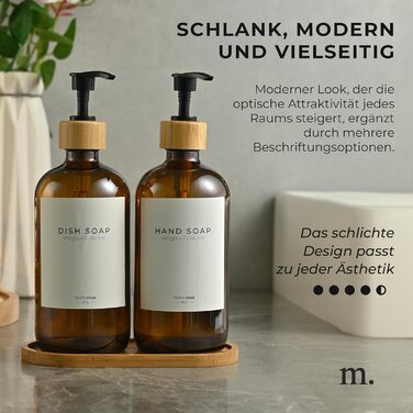 Набір дозаторів для мила та рідкого миючого засобу MaisoNovo | 2 шт. скляні дозатори 500 мл з бамбуковою помпою | Білий колір