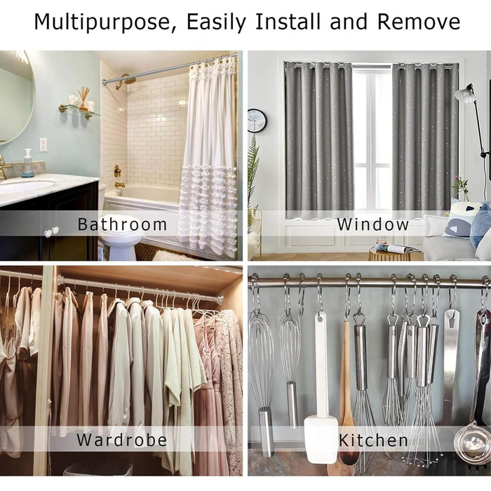 Труба для шторки у ванну/душ, телескопічна, без свердління, 60-290 см (срібляста)