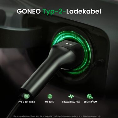 Кабель зарядки GONEO Typ 2 (11кВт, 16А) 8м для електромобілів (Tesla, BMW, VW, Audi), IP54, водонепроникний, з TPU, у комплекті сумка