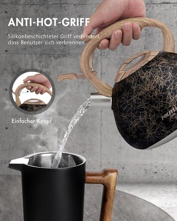 Електричний чайник Poliviar Moderne Induktion, 2.7L, нержавіюча сталь, чорне золото