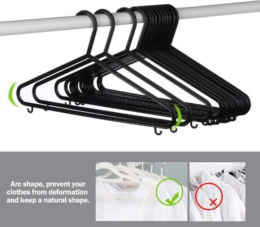 ilauke Standard Clothes Hangers Set, 50 Pieces Black Plastic Clothes Hangers, Multi-Purpose Skirt Hangers Space-Saving Clothes Hangers for Drying and Wet Laundry for Clothing Suits, Jackets, Trousers, 37CM