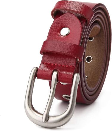 Жіночий шкіряний ремінь з металевою пряжкою для джинсів Dreess, ширина 1.1 см (XS:85 см, підходить для обхвату талії 60-74 см), колір: червоний