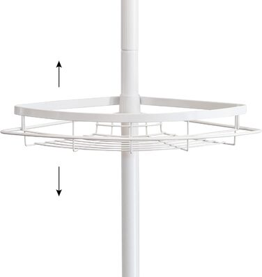 Bremermann Telescope Corner Shelf, 4 Baskets, Telescope Rod up to approx. 290 cm (White)