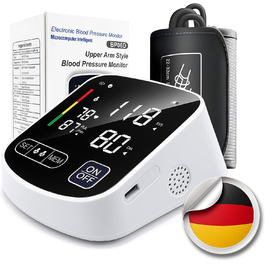 Тонометр на плече RoserRose: цифровий, з голосовим супроводом німецькою, LED-дисплей, 2x99 місць пам'яті, манжета 22-36 см, AAA-батарея/Type-C кабель