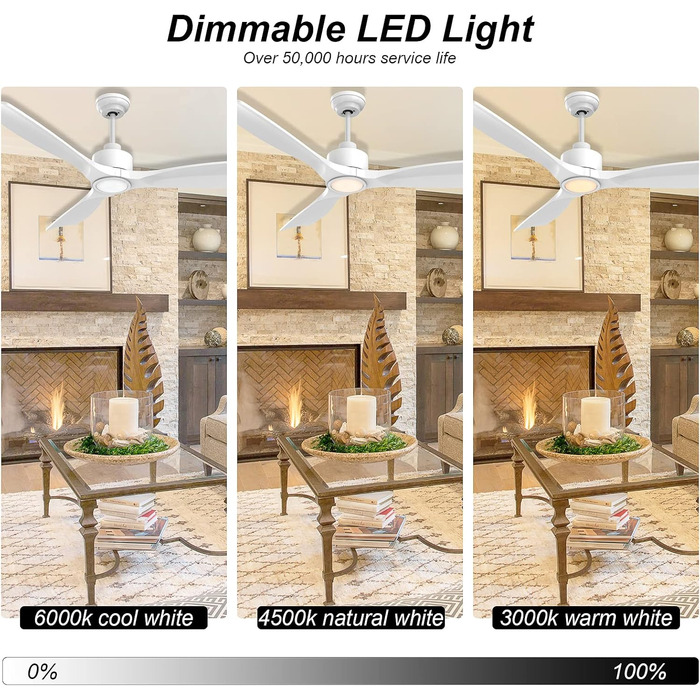 Сучасний стельовий вентилятор 132 см Zeitgemäß з LED-підсвічуванням та пультом керування, матовий білий колір, тихий DC-двигун, висока продуктивність, 6 швидкостей