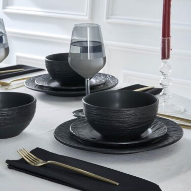Набір посуду Karaca Solem 18 предметів, чорний, з тисненням, для 6 осіб