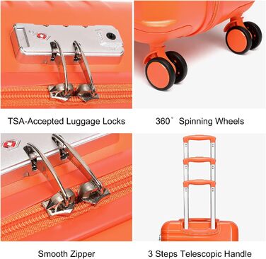 Чемодан British Traveller для ручної поклажі, середній, 64*43*26.5 см, з TSA-замком, ABS+PC, помаранчевий