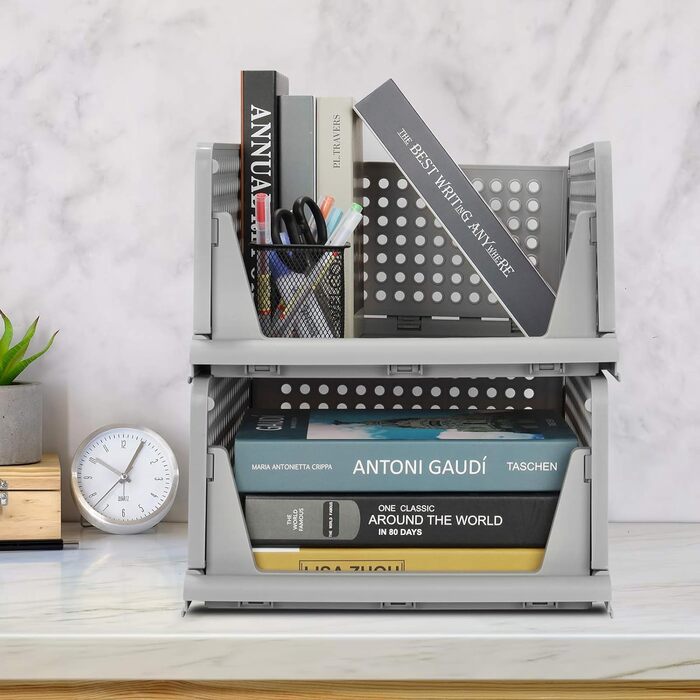 4 Foldable Plastic Storage Boxes Shelf Baskets Closet Storage Boxes Foldable Kitchen Drawer Organizers Stackable Storage Boxes Transport Boxes Closet Containers Cube Pull-Out Drawer - Grey
