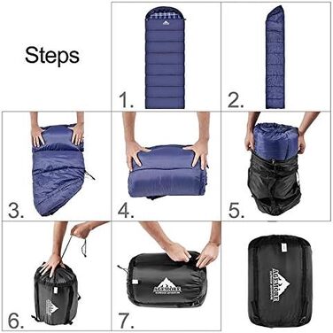 Adult Cotton Flannel Sleeping Bag - Camping, Hiking, Travel - Lightweight 3-4 Season Sleeping Bag (Blue/Blue)
