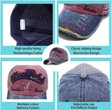 Кепка бейсболка для чоловіків та жінок, вінтажна бейсболка, кепка бейсболка, для відпочинку на природі, регульована, ретро, універсальний розмір, колір: чорний