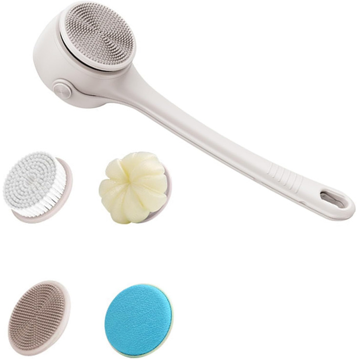 Multifunctional Electric Bath Brush, Shower Brush, Double Handle, 4 Interchangeable Heads for Cleaning
