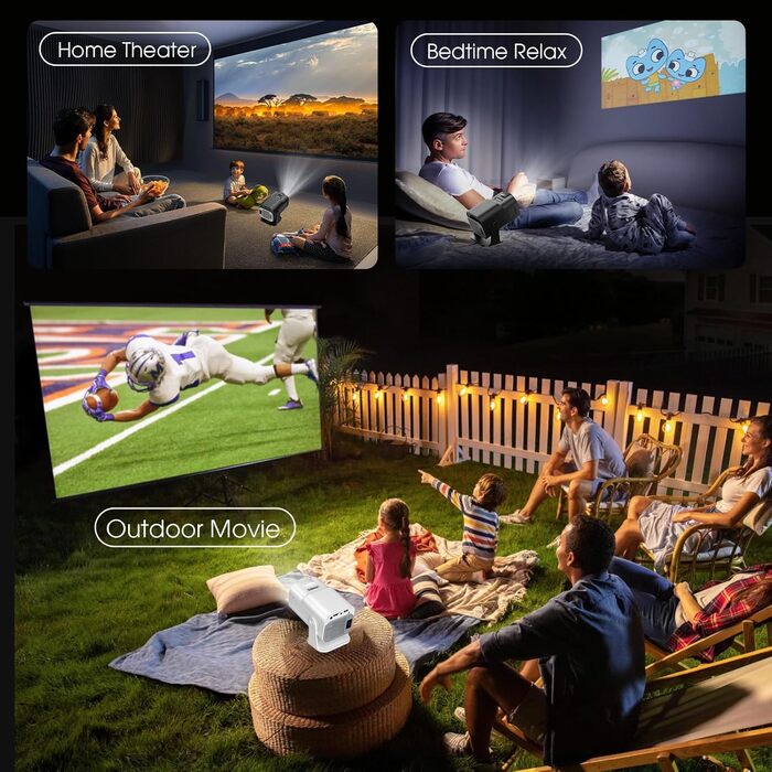 Портативний проєктор Mini Beamer 4K FHD (1920x1080) з Wi-Fi, Bluetooth та Android/iOS підтримкою для домашнього кінотеатру, білий