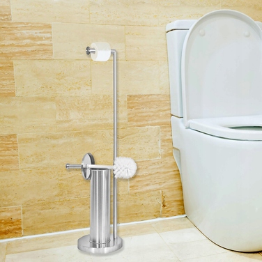 Підставка для ванної кімнати модель 104 з тримачем для паперу та йоржиком для унітаза, срібляста