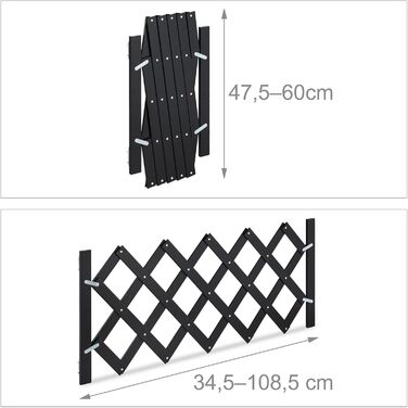 Захисний забірчик для собак Relaxdays, розтяжний до 108,5 см, висотою 47,5-60 см, бамбук, чорний
