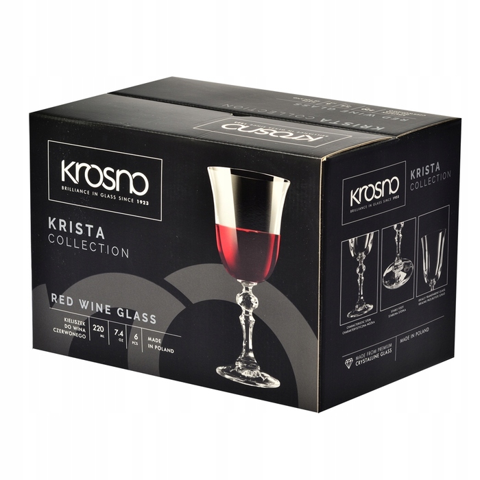 Келихи для червоного вина Krosno Krista, прозорі, 220 мл, 6 шт.