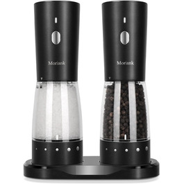 Electric Salt and Pepper Grinder Set of 2, USB Rechargeable Stainless Steel Electric Pepper Grinder with Adjustable Coarseness, Large Capacity, Elegant Storage Base