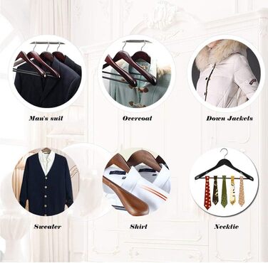 MECOREX Suit Hangers, 10-Piece Set, Solid Wood Clothes Hangers with Extra Wide Shoulders, Non-Slip, for Shirts, Coats, Jackets, Pants, Suits, 360° Swivel Hook (Dark Walnut Color)