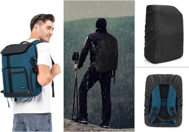 MOSISO Рюкзак для камери 17.3 дюйма, DSLR/SLR/беззеркальна камера, великий для чоловіків/жінок, з відділенням для ноутбука, тримачем для штатива та дощовиком, сумісний з Canon/Nikon/Fuji, блакитний