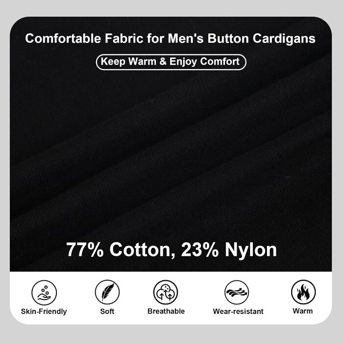 Чоловічий кардиган з в'язаного полотна, чорний, XL. Зручний чоловічий пуловер з V-подібним вирізом, довгі рукави, з кнопками та кишенями. Ідеальний для зими.