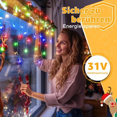 Ланцюжок прикрас з LED-підсвічуванням Ollny Eisregen, 15м, 600 LED, для зовнішнього використання, з пульт дистанційного керування, вологостійкий, 8 режимів, тепле біле світло, для балкона, даху, вікна, дому, огорожі (кольоровий)